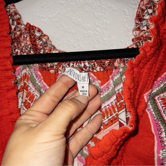 Patrons of Peace Red Floral Boho Off The Shoulder Maxi Dress Size Medium - Picture 4 of 9